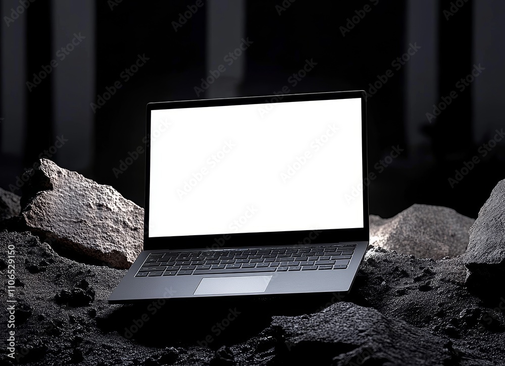 Fototapete minimalist laptop mockup on concrete surface for web design presentation and branding