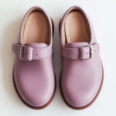 Mauve Mary Janes with Modifiable Buckles on Bright White Background