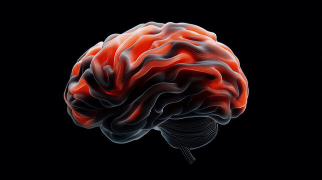 A striking digital brain concept with flowing layers and vivid red highlights, representing artificial intelligence and the dynamic networks of advanced computational technology.