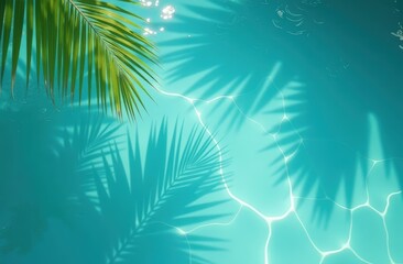 Tropical summer background with pool water surface and palm leaf shadow. Luxury hotel resort