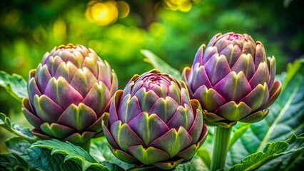 Obraz premium Artichoke Collection: Three Delicate Artichokes in Thin Line Art Style for Culinary and Botanical Themes in Landscape Photography