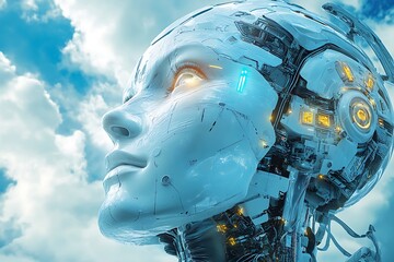 Fototapeta premium AI Future, Futuristic Robot Head, Artificial Intelligence, Technology, Innovation