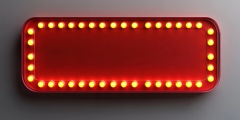 Obraz premium Vintage Red Marquee Sign with Yellow Bulbs on Gray Background Minimalist 3D Illustration