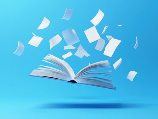 Open Book with Flying Pages