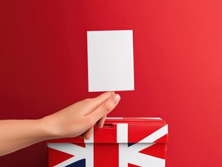 Obraz premium Hand Placing a Ballot Paper into a Ballot Box with the Union Jack Flag