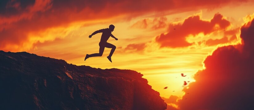 Man Jumping into Sunset