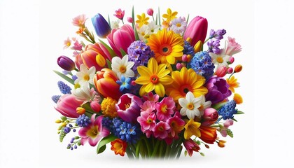 Colorful Spring Flower Arrangement or Bouquet on White Background