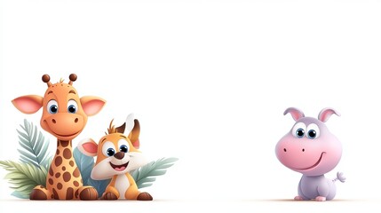 Fototapeta premium Joyful Cartoon Animal Characters in Vector Style for Children