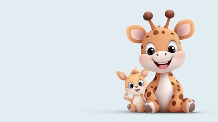 Cute Cartoon Giraffe and Baby Animal Characters in Vector Style