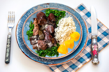 The best and most traditional Brazilian feijoada top view in creative and original photography