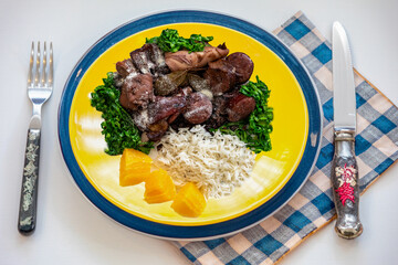 The best and most traditional Brazilian feijoada top view in creative and original photography