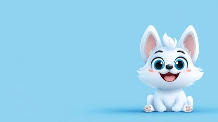 Cute Cartoon Character of a Happy White Pet with Big Blue Eyes