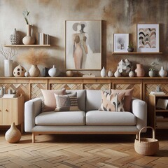 Cozy Living Room with Rustic Brick Wall and Stylish Design