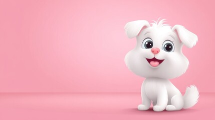 Fototapeta premium Cute Cartoon Dog Character with Happy Expression on Pink Background