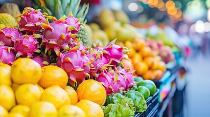 Colorful Tropical Fruits at Outdoor Market