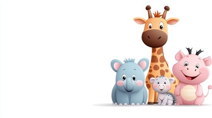 Naklejka premium Cartoon Wild Animal Characters in Vector Style for Kids