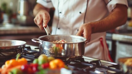Fototapeta premium Healthy Breakfast Preparation: Preparing a wholesome meal like oatmeal with fruits to fuel the body with essential vitamins and nutrients, setting a positive tone for the day. 