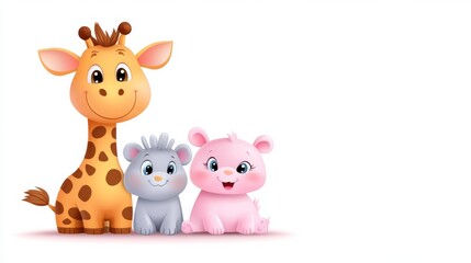Obraz premium Cute Cartoon Animals in Vector Style with Giraffe and Friends
