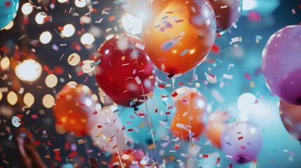 Colorful Balloons, Confetti Celebration, Festive Happy New Year Party, Joyful Event