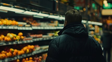 Fototapeta premium Grocery Shopping: Shopping at a local market for fresh produce and essentials, planning meals for the week and stocking up on household necessities. 