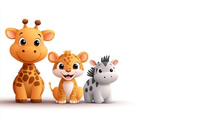 Fototapeta premium Cartoon Giraffe, Leopard, and Zebra Characters in Vector Style Illustration