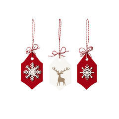 Three Elegant Christmas Gift Tags with Snowflake and Reindeer Designs