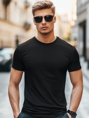 Man in Black T-Shirt with Sunglasses	