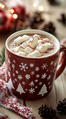 Christmas mug, hot chocolate, winter drink, warm latte, cup of coffee with chocolate