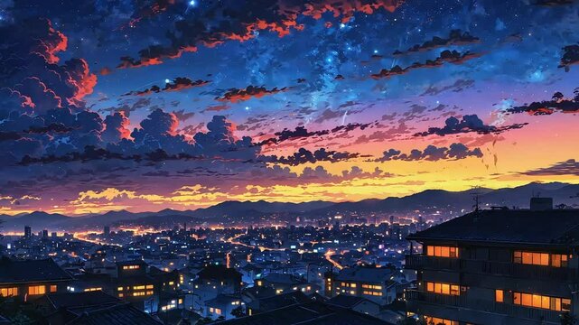 Relaxing Night Sky Video with Stars and Urban Lights