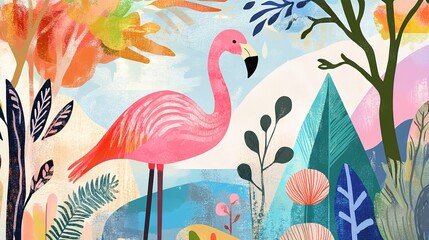 Naklejka premium flamingo in Scandinavian art style