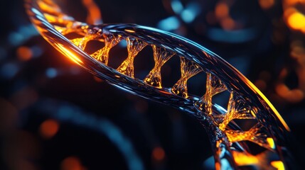 Abstract DNA double helix with glowing orange light