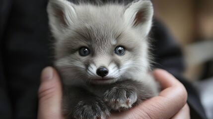 Obraz premium A cute and playful grey fox with soft fur and bright eyes, exuding charm and innocence, set against a natural, tranquil background, capturing the essence of this adorable woodland creature.