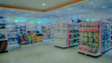 Defocused background of toy shop in mall.For christmas gifts.