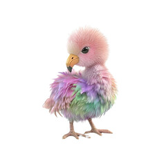 Adorable Rainbow Colored Fluffy Chick, 3D Render