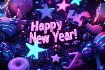 Neon-Infused New Year's Illustration A Vibrant and Energetic Design Happy New year

