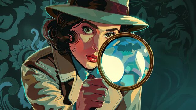 Skilled female detective solving intricate mystery in captivating illustration.