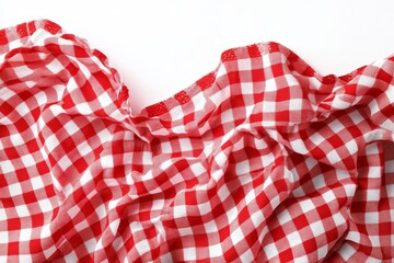Red and White Checkered Fabric on White Surface Overhead View Copyspace