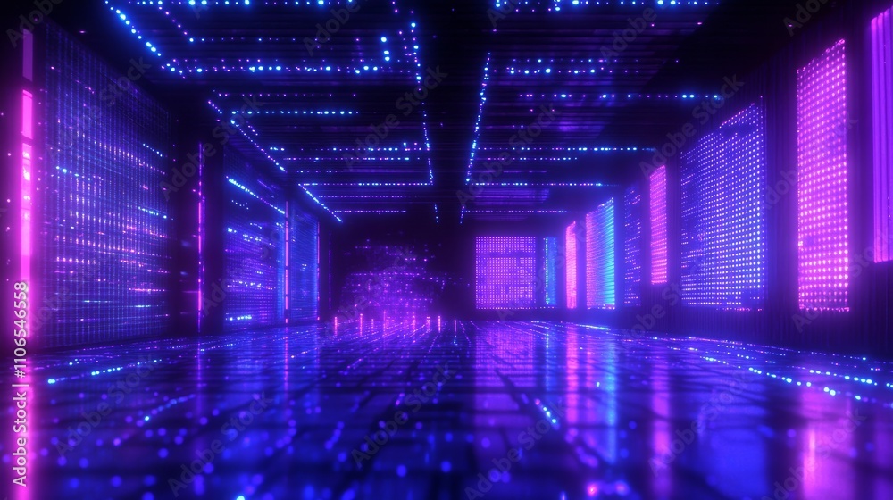 Aufkleber futuristic neon light background with cyberpunk geometric patterns and ultraviolet glow