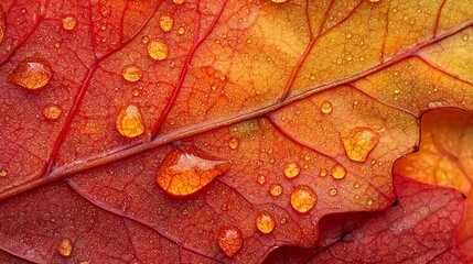 Fototapeta premium Captivating Close up of a Dewy Leaf in Vivid Natural Detail This image showcases the beauty and intricacy of a leaf s surface with morning dew drops glistening in the natural light