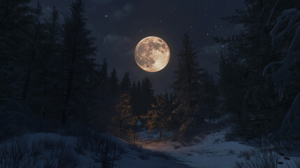 moon in the night, full moon over the forest, moon in the forest