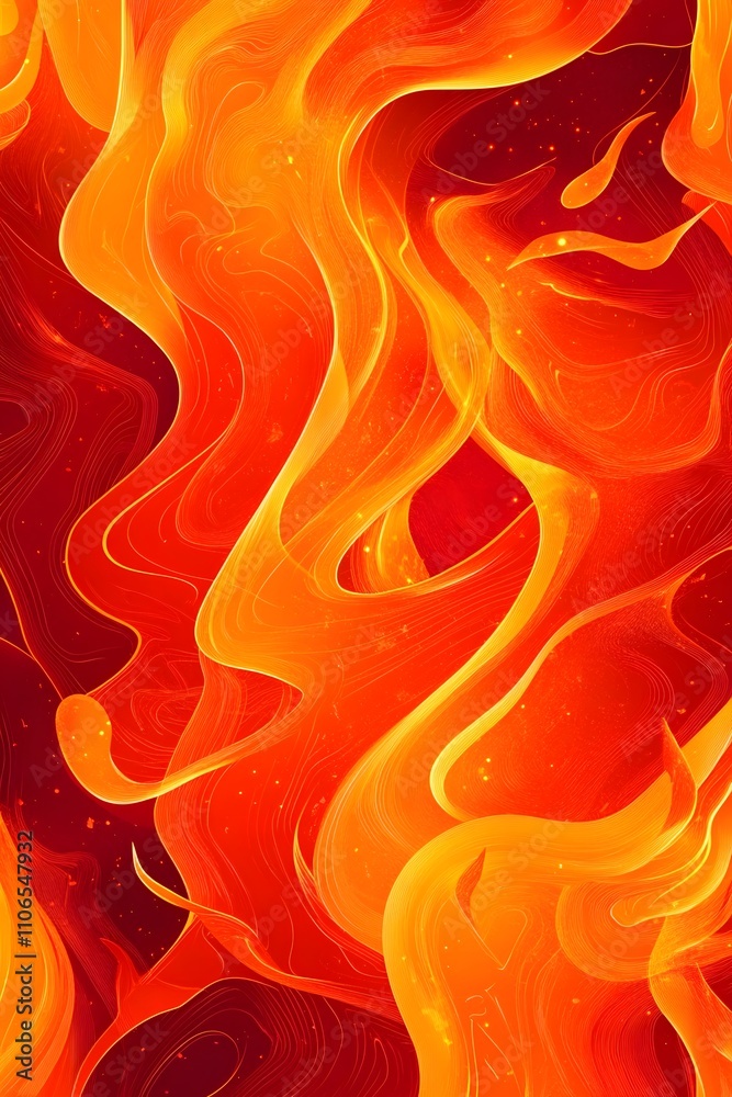 Wall mural swirling flame abstract in rich reds and yellows with dynamic motion and glow