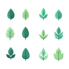 Obraz premium Flat gradient icon set of leavesgreen color theme isolated on transparent or white background, png