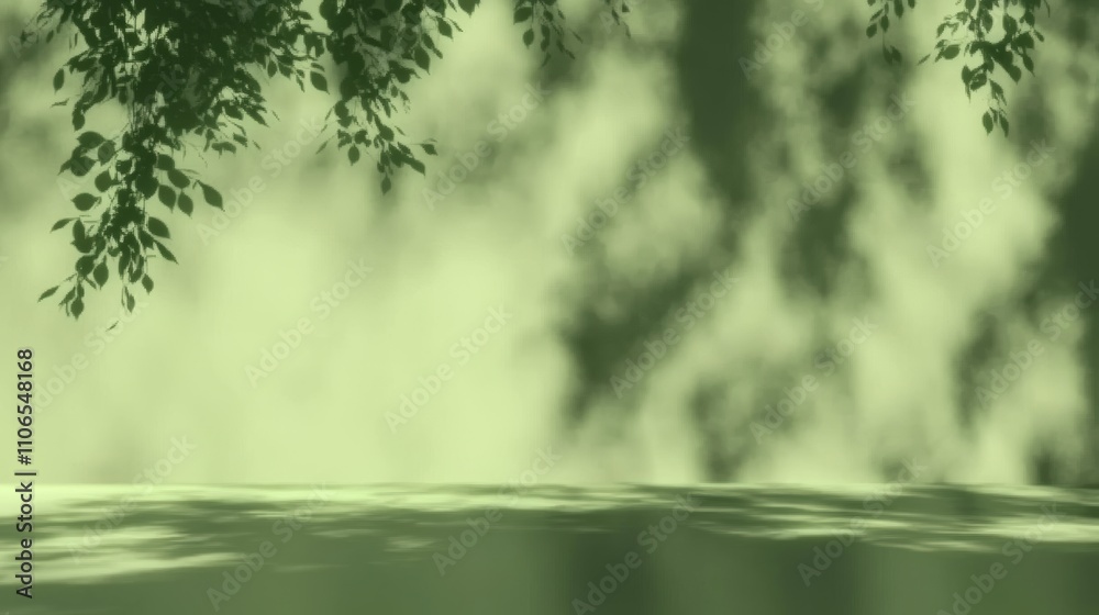 Poster green background with tree leaves shadow for natural product display and branding