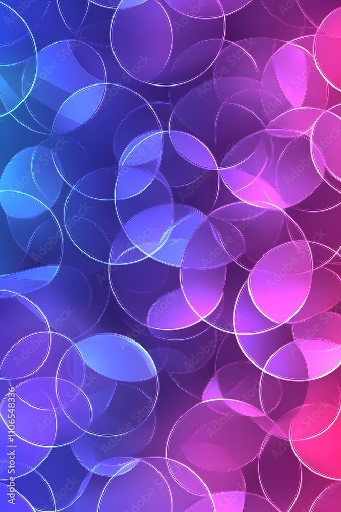 Sticker multicolored circle bokeh effect background in vivid purple and blue tones with glowing translucent 