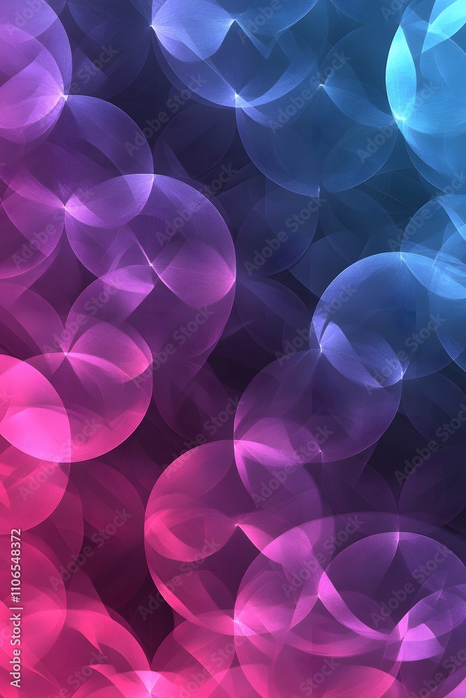Poster abstract multicolored layered circle pattern with flowing purple and pink hues, ideal for modern and