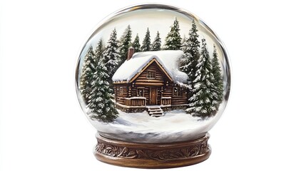 Snow Globe Depicting A Winter Cabin Scene In A Snowy Forest