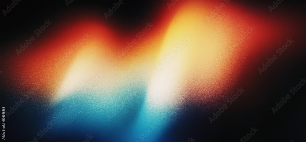 Poster abstract digital grainy gradient background color wave blue yellow red glowing texture dark