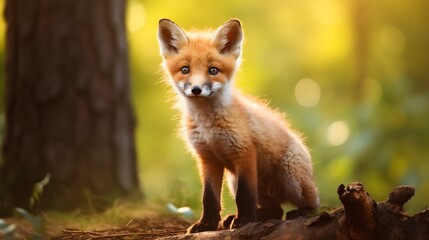 Fototapeta premium Baby Red Fox In The Forest