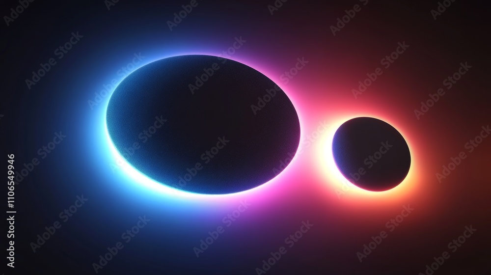 Aufkleber abstract minimalist 3d render with glowing neon circles and gradient background