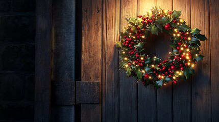 christmas wreath on wooden background